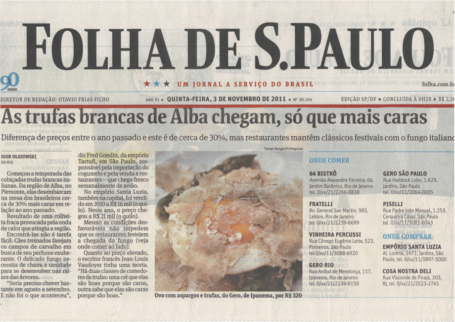 Entrevista da Empório Tartufi na Folha de São Paulo