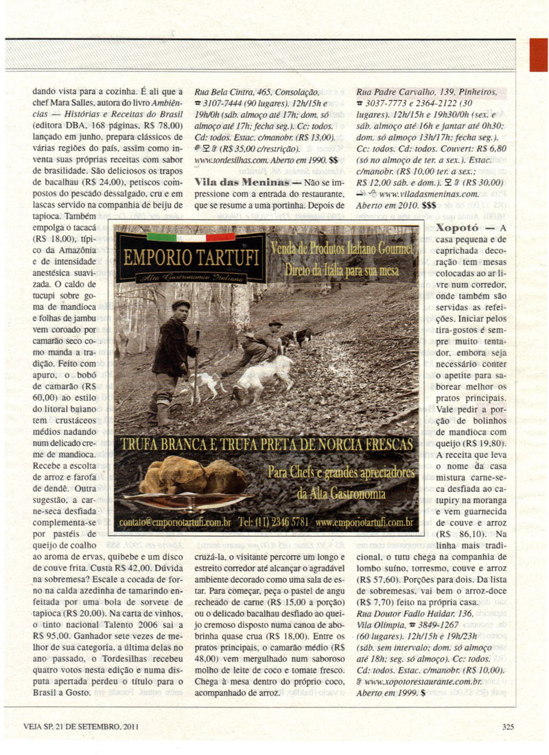 Segundo anúncio Empório Tartufi na Revista Veja Comer e Beber 2011